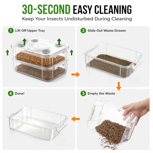 Large Mealworm Breeding Kit with Tweezers, Mealworm Breeder Box with Fine Mesh Sifter for Super Worms Crickets Dubia Roach Live Feeder Insects, Reptile Feeding Breeding Container