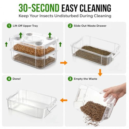 Large Mealworm Breeding Kit with Tweezers, Mealworm Breeder Box with Fine Mesh Sifter for Super Worms Crickets Dubia Roach Live Feeder Insects, Reptile Feeding Breeding Container