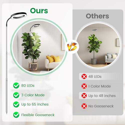 Plant Light, Full Spectrum Grow Light, 65'' Height Adjustable 3Pack | 6000K Grow Light, 3 Colors Modes, 5 Dimmable Levels, 6/12/16H Timer, Soil Insert, for Large Plants - size: Black-3Pack