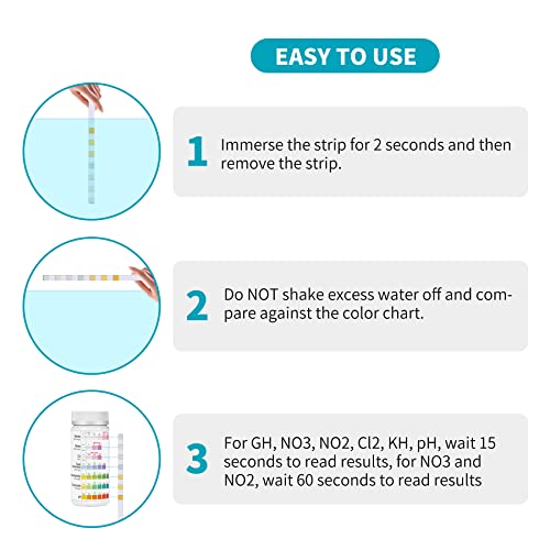 Aquarium Test Strips for Fish Tank: 7-Way 150 Strips Aquarium Water Test Kit Freshwater Testing pH Nitrate