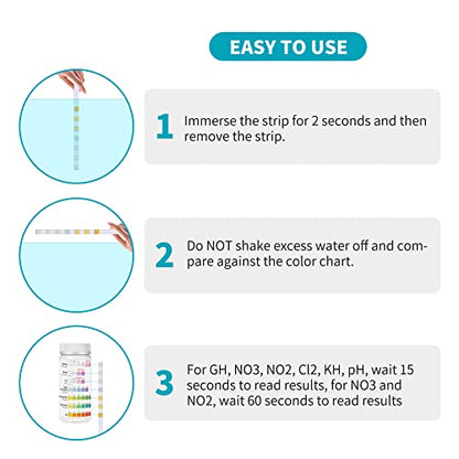 Aquarium Test Strips for Fish Tank: 7-Way 150 Strips Aquarium Water Test Kit Freshwater Testing pH Nitrate