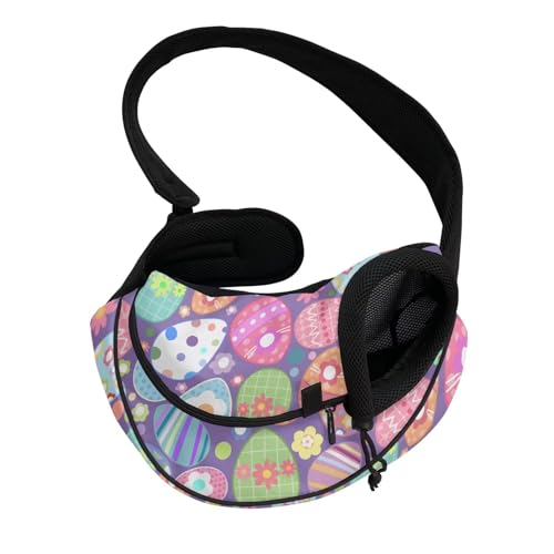 COEQINE Small Dog Easter Outfit Pet Sling Carrier Adjustable Strap Colorful Eggs Boho Floral Crossbody Purse Soft Pouch and Tote Design with Safety Hook for Home Outdoor Travel - color: Colorful Eggs Boho Floral