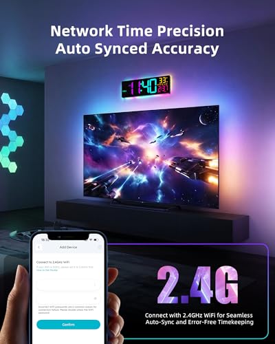 EASYERA Smart Digital Wall Clock App Control, 16.5” Large RGB Clock | DIY Color, LED Display, Auto DST, Plug-In, Music Sync | Classroom Home Gym Gaming