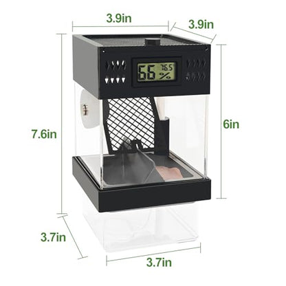 Pre-Assembled Jumping Spider Enclosure,Spider Enclosure with Thermometer and Self-Humidifying Device,Insect Terrarium with All-Side Ventilation, Praying Mantis Habitat,Includes a Hideout.