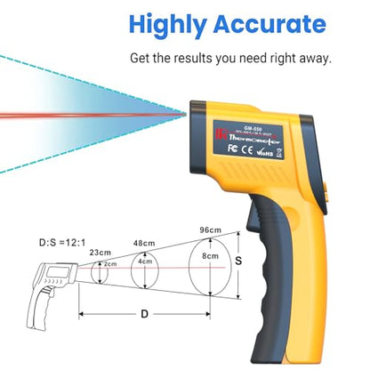 DEASOMIYE Infrared Laser Thermometer, Digital Infrared Laser Thermometer Gun with Adjustable Emissivity, IR Thermometer Temperature Gun for Cooking, Pizza Oven & Engine, -58℉～1022℉(-50℃～550℃) - color: Yellow