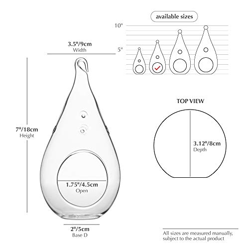 WGV Glass Hanging Plant Terrarium, Width 3.5", Height 7", Teardrop DIY Air Succulent Planter Clear Tea Light Votive Candle Holder, Wedding Event Office Home Outdoor Decor, 1 Piece - size: Teardrop M