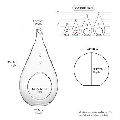 WGV Glass Hanging Plant Terrarium, Width 3.5", Height 7", Teardrop DIY Air Succulent Planter Clear Tea Light Votive Candle Holder, Wedding Event Office Home Outdoor Decor, 1 Piece - size: Teardrop M