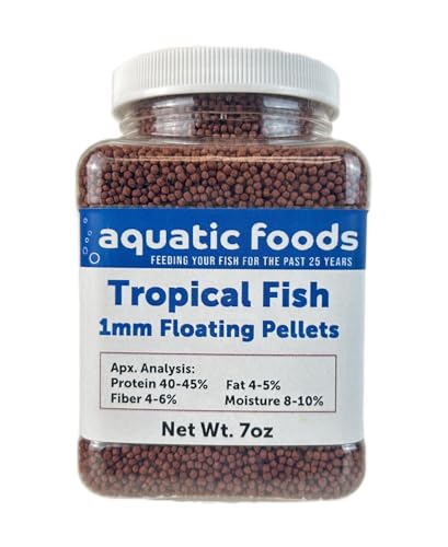Tropical Fish 1mm - 1/32" Floating 40% Protein Pellets for Discus, Cichlids, Bettas, Guppies, Tetras, Live Bearers, Baby Koi, Smaller Tropical and Pond Fish...WL 7oz Sm Jar - size: 7 Ounce (Pack of 1)