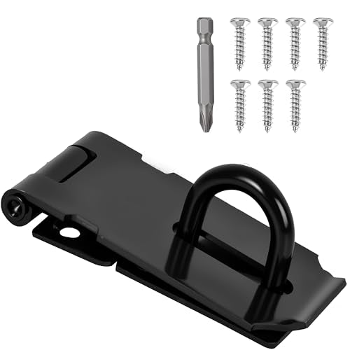 1 Pcs Door Locks Hasp Latch,3 Inch Stainless Steel Safety Packlock Clasp Hasp Lock Latch,Hasp Lock Latch for Doors,Extra Thick Brushed Finish With Screws (1 Pcs Black Stainless Steel, 3 inch) - color: 1 Pcs Black Stainless Steel, size: 3 Inch