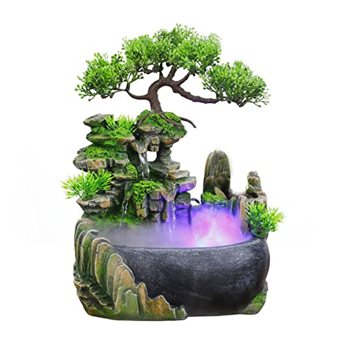 Rockery Stream Tabletop Fountain, Zen Meditation Indoor Waterfall Feature with Automatic Pump and Switch, Desktop Fountain for Home Office Bedroom Decoration(US regulations Include Fog)