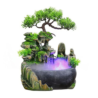 Rockery Stream Tabletop Fountain, Zen Meditation Indoor Waterfall Feature with Automatic Pump and Switch, Desktop Fountain for Home Office Bedroom Decoration(US regulations Include Fog)