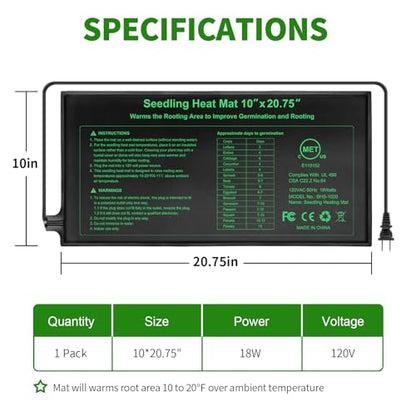Durable Seedling Heat Mat 10x20.75 inches 8 Pack, Upgraded MET Certified Heat Mat for Plants Seed Germination,Hydroponic, Waterproof Greenhouse Heater, Seed Starter - size: 10"x20.75" 8pack