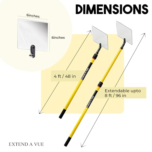 Telescoping Inspection Mirror - Standard Fiberglass, Lightweight & Durable, 4 ft - 8 ft Pole, 6 x 6 inch Acrylic Mirror - size: 6 x 6 inch Acrylic Mirror, style: 4 ft - 8 ft Pole