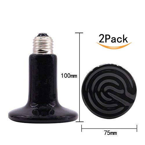 2-Pack 150W 110V Reptile Heat Lamp Ceramic Infrared Heat Emitter Bulb Pet Lamp,No Harm No Light Infrared Heat Emitter Brooder Lamp for Pet Coop Heater Reptile Chicken Turtle Heat Lighting,Black