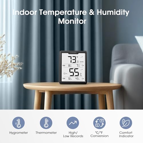 DOQAUS Hygrometer Indoor Thermometer, Temperature Humidity Meter, Black | 3.4in Large LCD Display, Temp Humidity Monitor with Max Min Records for Home, Bedroom, Baby Room, Office, Greenhouse - color: Black
