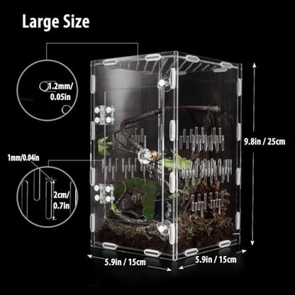 Jumping Spider Enclosure, Large Acrylic Praying Mantis Habitat, 10"*6"*6" Ventilated Insect Terrarium Cage with Front Opening Door for Small Retiles - Arboreal Tarantula, Snails, Bug, Lizard - size: Medium-10''x6''x6''