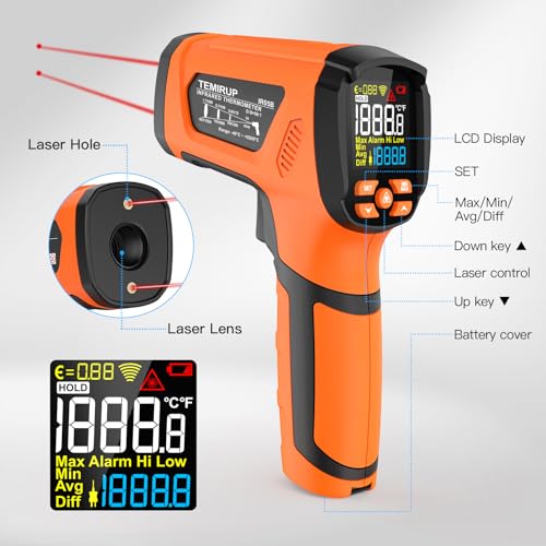 Infrared Thermometer Temperature Gun, -40℉-3632℉, High Temp Thermometer with Thermocouple Probe, Non-Contact 50:1 Pyrometer Dual Laser Thermometer Gun for Engine, Kiln, Forging, Industrial - color: Orange -40°F-3632°F (-40-2000°C)