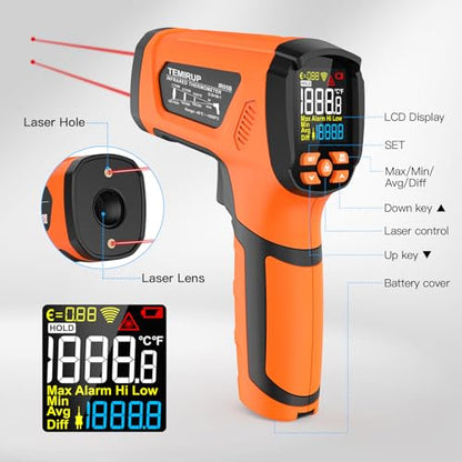 Infrared Thermometer Temperature Gun, -40℉-3632℉, High Temp Thermometer with Thermocouple Probe, Non-Contact 50:1 Pyrometer Dual Laser Thermometer Gun for Engine, Kiln, Forging, Industrial - color: Orange -40°F-3632°F (-40-2000°C)