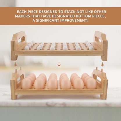 Bamboo Egg Holder 24 Pcs Eggs Rack Countertop Storage, Surface Paint & Handle Design for Kitchen Fresh Egg Holder Countertop and Fridge Egg Organizer - style: Farmhouse 24Pcs