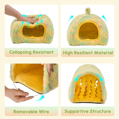 Avont 2-Pack Guinea Pig Tunnel & Hideout Bed Set | Washable Hideout & Tunnel Set, Breathable Fleece, Dual Entrances, Removable Pad, Blue or Yellow - color: Yellow