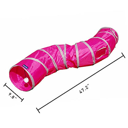 PetLike S Way Cat Tunnel Collapsible Pop-up Pet Tube Hideaway Play Toy with Ball (S-Way, Rose Red) - color: Rose Red, size: S-Way
