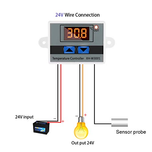 Digital LED Temperature Controller Module, XH-W3001 Mini Thermostat Switch with Waterproof Sensor Probe, Programmable -50 to 110 Degree Heating Cooling Thermostat(24V) - style: 24V
