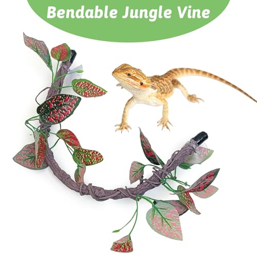 VCEPJH Reptile Climbing Branch Decor 2 Pcs Bendable Jungle Vine with Suction Cup Terrarium Plant Decoration for Gecko Bearded Dragons, Snake,Frogs, Chameleons Cage Accessories (I)