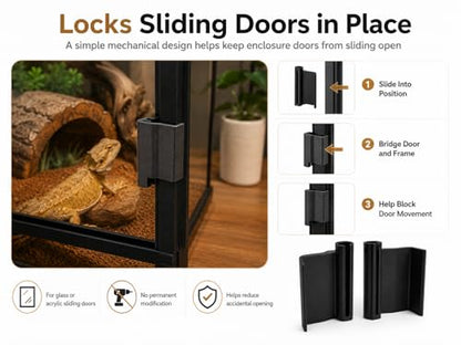 Reptile Enclosure Door Lock Compatible with Dubia Reptile Enclosures | Escape-resistant security clips; locks sliding glass doors; helps secure habitats for snakes, lizards, and geckos