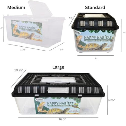 Happy Habitat - Ventilated Enclosure & Breeder Box - for Live Feeder Insects, Reptiles, Amphibians & Other Small Pets - Durable Plastic Portable Terrarium (Medium) - size: Medium