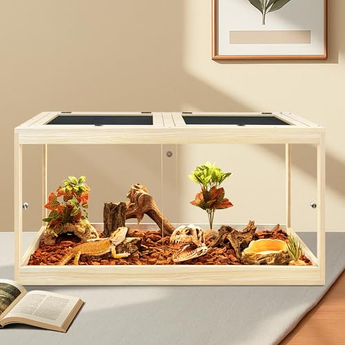 65 Gallon Bearded Dragon Tank, 40 x 20 x 20 Inch Tempered Glass Reptile Enclosure with Metal Mesh Top, Lockable Sliding Front Doors, Large Lizard and Snake Terrarium, Oak - color: Oak, size: 65 Gallon (40x19.5x19.5 Inch)