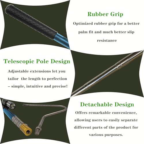 64 inch Snake Hook, Professional Reptile Catcher Handling Tool, Stainless Steel Retractable Pole | Pick-up Handling Tool Kit, For Catching Snakes, For Controlling Snakes, For Moving Snakes - color: BLUE