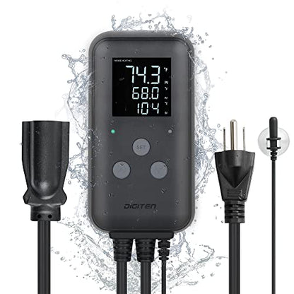 DIGITEN Heat Mat Thermostat Waterproof Temperature Controller DTC315 Greenhouse Aquarium Plug in Thermostat for Seedlings 15A Reptiles Temperature Controller Outlet - size: 15A Waterproof Temperature Controller