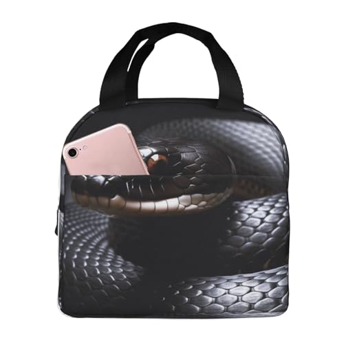 Insulated Lunch Bag Black Snake Lunch Box for Women Men Reusable Leakproof Lunch Cooler Bag for Office Picnic - color: Black Snake