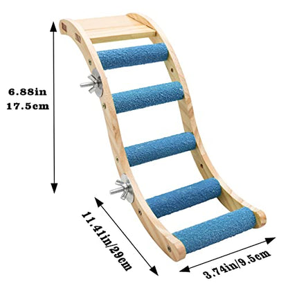 Bird Ladder Bridge, Wooden Pet Parrot Hamster Climbing Ladder Toys, Pet Bird Cage Accessories, Wood Climbing Ladder Perch for Bird Parrot Hamster Squirrel Sugar Gliders Parakeets Cockatiels(S Shape) - color: Blue