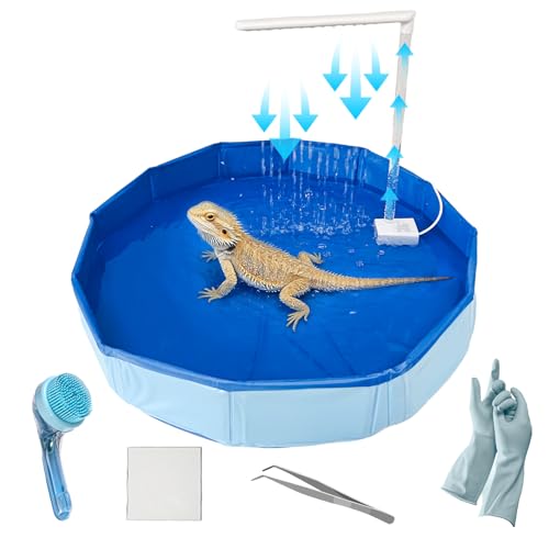 Foldable Bearded Dragon Pool Bathtub, Electric Reptile Bath Pool Bearded Dragon Swimming Pool with Faucet Brush Gloves Reptile Accessories Swimming Pool for Turtle Lizard Small Pets - size: Electric Reptile Pool