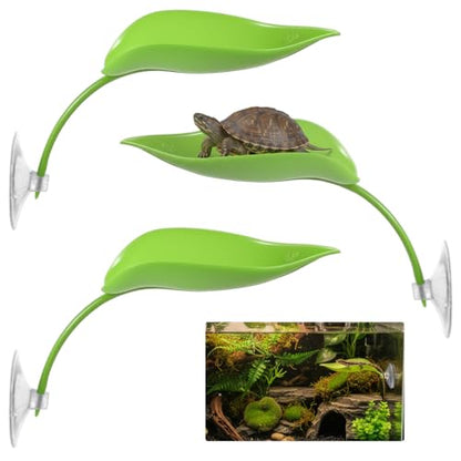3Pcs African Dwarf Frog Tank Accessories, Tree Frog Tanks Leaf Decorations, Plastic Leaf Decorations with Suction Cups, Gecko Tank Accessories Turtle Basking Platform(Style A)