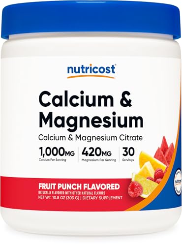 Nutricost Calcium Magnesium Powder (Fruit Punch) 30 Servings | Bone Support, GMO-Free, Gluten Free, from Calcium Citrate and Magnesium Citrate - size: 10.8 Ounce (Pack of 1)