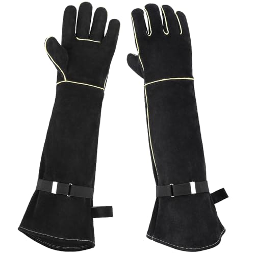 Animal Handling Gloves Bite Proof, Thickened Leather Cat Gloves for Scratching, Falconry, Welding, 23.6 inch Black Yellow - color: Black Yellow