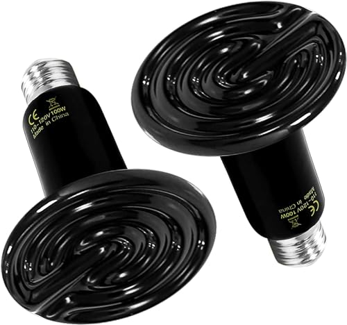 HealSmart Reptile Heat Lamp 100W 2-Pack Ceramic Heat Emitter, No Light Emitting Heat Bulbs for Amphibian Pet Brooder Coop Incubating Chicken, Lizard Bearded Dragon Turtle Snake Terrarium Black - size: 100W, style: 2 Pack