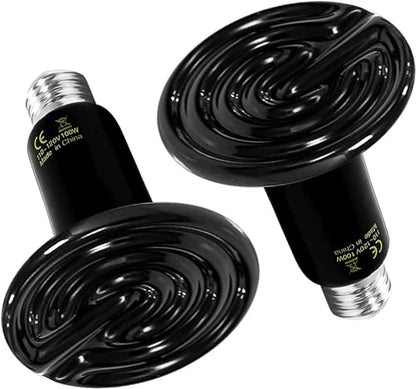 HealSmart Reptile Heat Lamp 100W 2-Pack Ceramic Heat Emitter, No Light Emitting Heat Bulbs for Amphibian Pet Brooder Coop Incubating Chicken, Lizard Bearded Dragon Turtle Snake Terrarium Black - size: 100W, style: 2 Pack