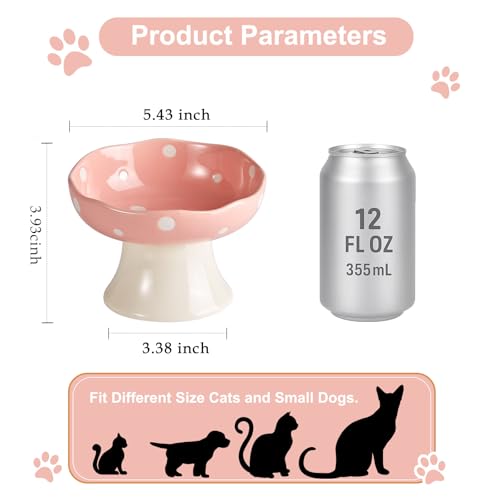 4PCS Multi-Color Mushroom Cat Bowl Set, Elevated Ceramic Bowls for Cats | Multi-Color, Cute, Elevated, Ceramic, Whisker Friendly, Anti Vomiting - color: Pink+Red+Yellow+Green