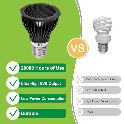 UVB Reptile Light Bulb 5.0, 5W LED High Intensity UV Replacement Lamp Bulbs for Tropical Reptiles Bearded Dragon Hermit Crab Turtle Leopard Gecko Tank Chameleons Iguanas Snake - 1 Pack - size: UVB5.0