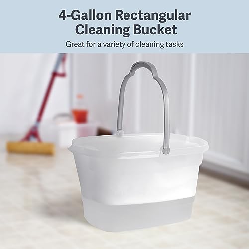 Casabella Cleaning Bucket Rectangular for Mopping or Storage with Handle and Built-In Pour Spouts, 4-Gallon, Clear