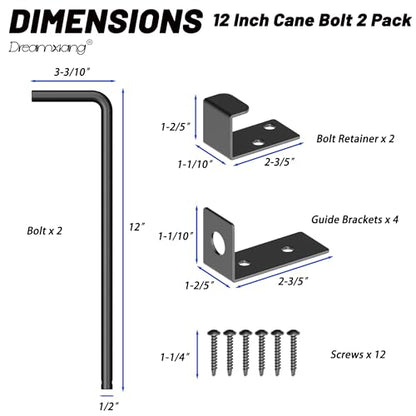12" Heavy Duty Cane Bolt Gate Drop Rod Extra Thick Hardware Ground Latch for Wood PVC Vinyl Metal Fences Gates, Double Doors, Black Solid Steel-2 Pack - color: 12 Inch