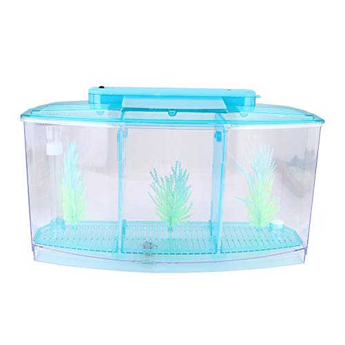 Aquarium Fish , Three Divisions Breeding Isolation Mini Aquarium komplettset LED Acrylic Box for Small Fishes() (Blue)