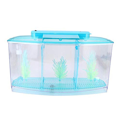 Aquarium Fish , Three Divisions Breeding Isolation Mini Aquarium komplettset LED Acrylic Box for Small Fishes() (Blue)