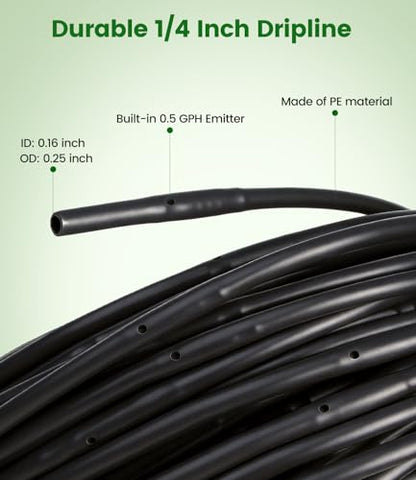 250FT Drip Irrigation Tubing Kit with 1/2 Irrigation tubing, 1/4 inch Dripline, and Irrigation Parts for Garden, Raised Beds, and Greenhouse Watering - size: 250FT