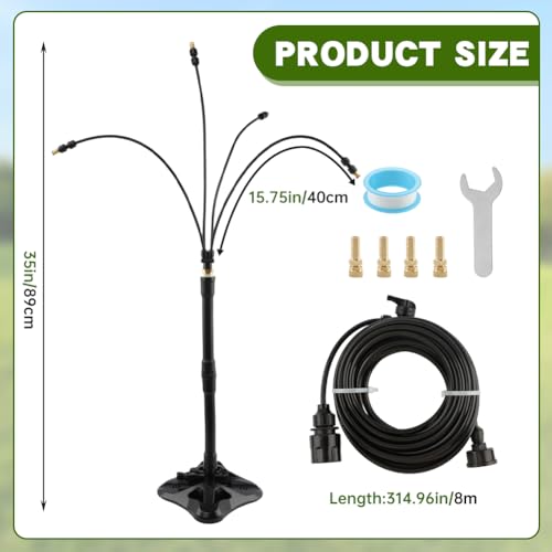 Standing Misters for Outside Patio, 2.92 FT Portable Stand Misting System for Cooling Outdoor, 26.5 Ft Stand Mist Line Long Water Sprinklers Patio Misters for Garden Backyard BBQ Party Pool Beach