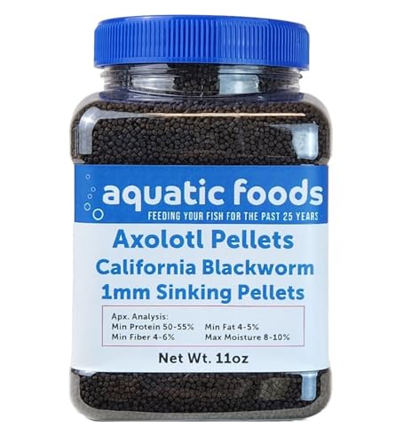 Axolotl Blackworm Pellets. 1mm-1/32 Sinking California Blackworm Micro Pellets for Baby Axolotl, Frogs, Shrimp, Salamanders, Newts, Snails…11oz Jar
