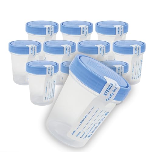 Dealmed 781044 Urine Specimen Cups - 4 oz, 10 Count, Lids | Sterile Polypropylene, Screw-On Leak Resistant Cap, Tamper Evident Tab, ID Label, Individually Wrapped, STD Pregnancy Testing